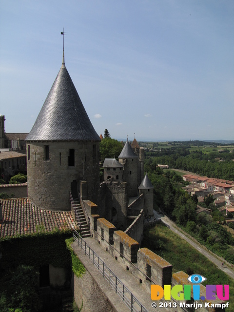 SX28287 View past turrets La Cite, Carcassone